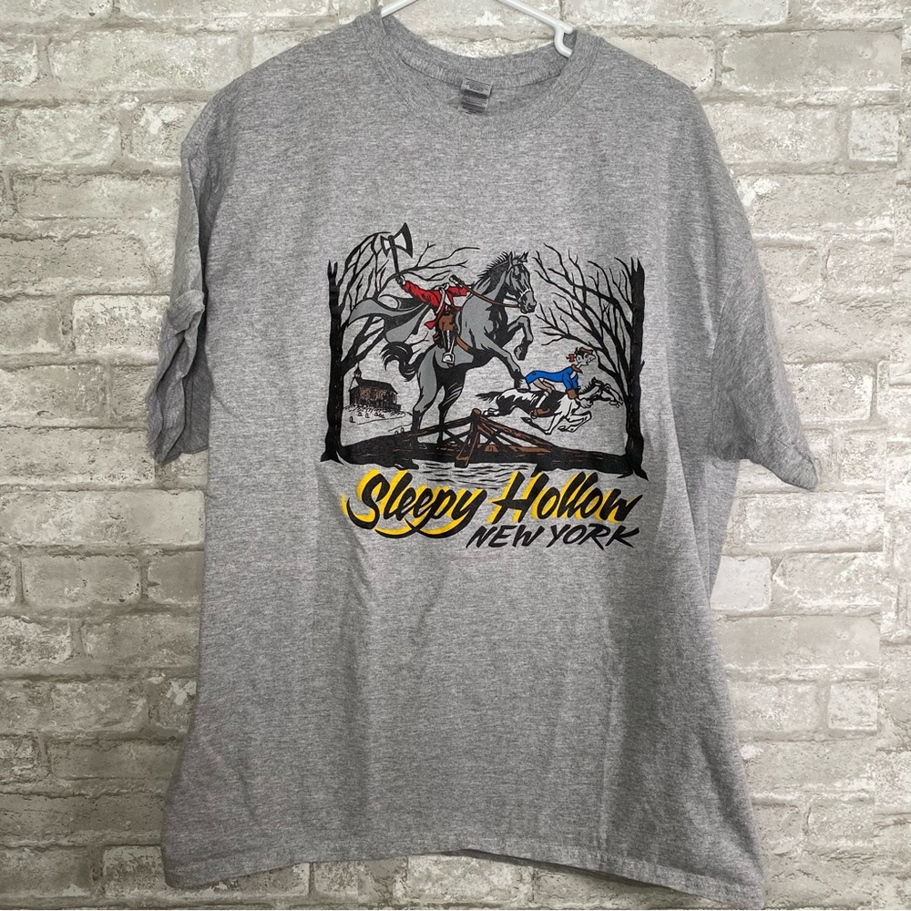 Gray Sleepy Hollow New York Graphic T-Shirt size XL double sided Halloween
